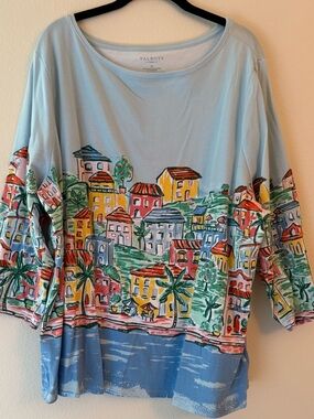 Talbots Plus Pale Blue Cotton Blend Crewneck Top